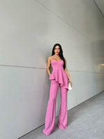 Conjunto Blusa Assimétrica Babado Rosa