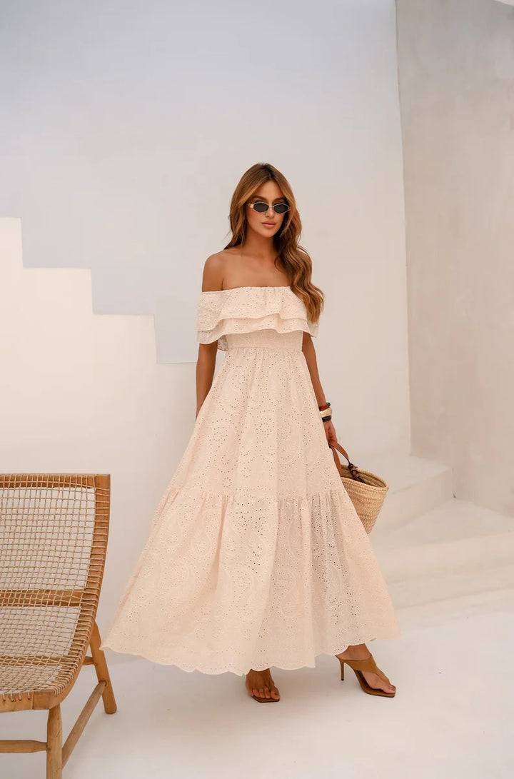 Vestido Longuete Laise Ombro a Ombro Areia