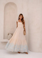 Vestido Longo Silk Bordado Bege