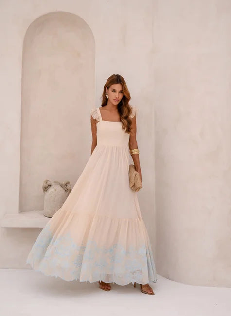 Vestido Longo Silk Bordado Bege