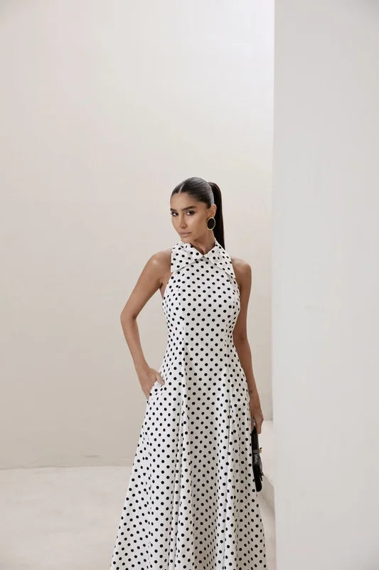 Vestido Frente Única Poá Off White