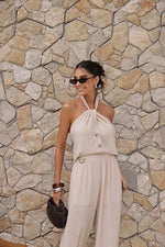 Conjunto Chloé Blusa Frente Única Areia