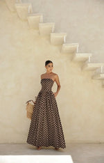 Vestido Longo Poá Tomara Que Caia Marrom