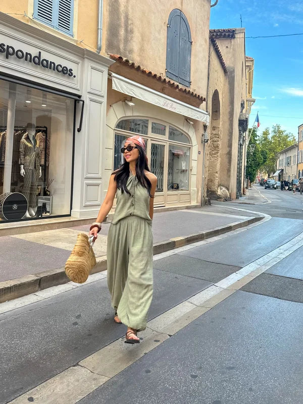 Conjunto Chloé Blusa Frente Única Verde Pistache